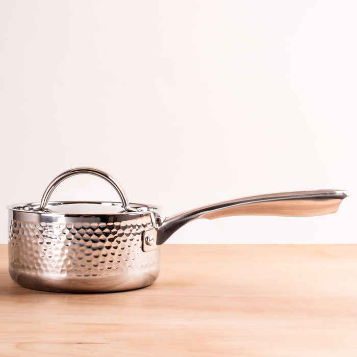 Image 01 of Vintage Tri-Ply 18/10 Stainless Steel 5.5" Saucepan 1qt. with Lid, Hammered