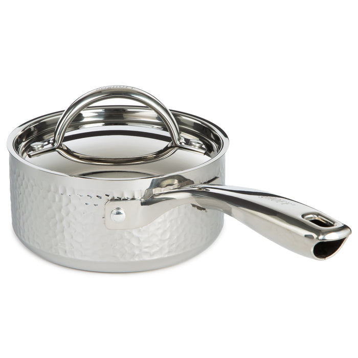Image 3 of Vintage Tri-Ply 18/10 Stainless Steel 5.5" Saucepan 1qt. with Lid, Hammered