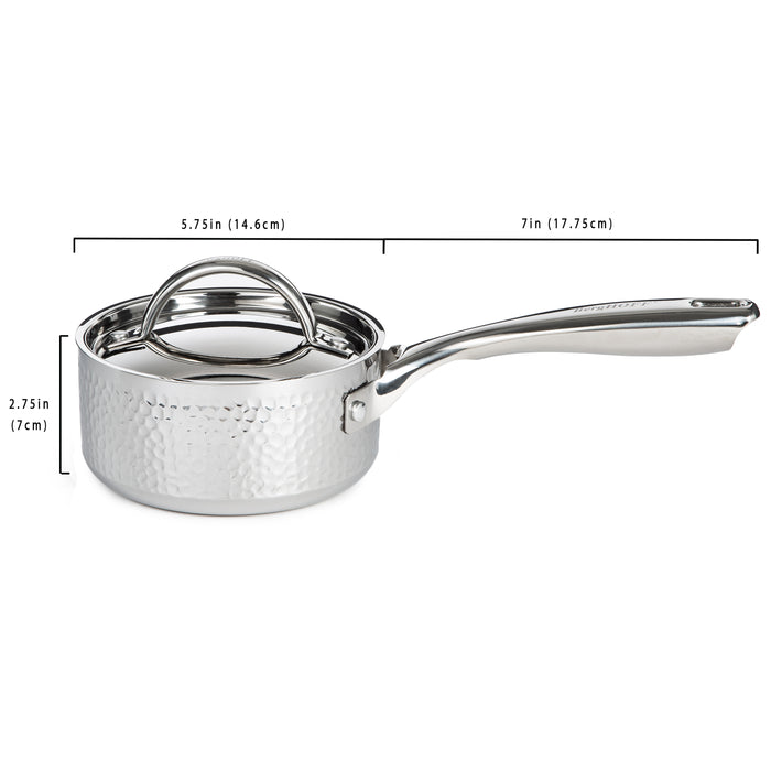 Image 5 of Vintage Tri-Ply 18/10 Stainless Steel 5.5" Saucepan 1qt. with Lid, Hammered