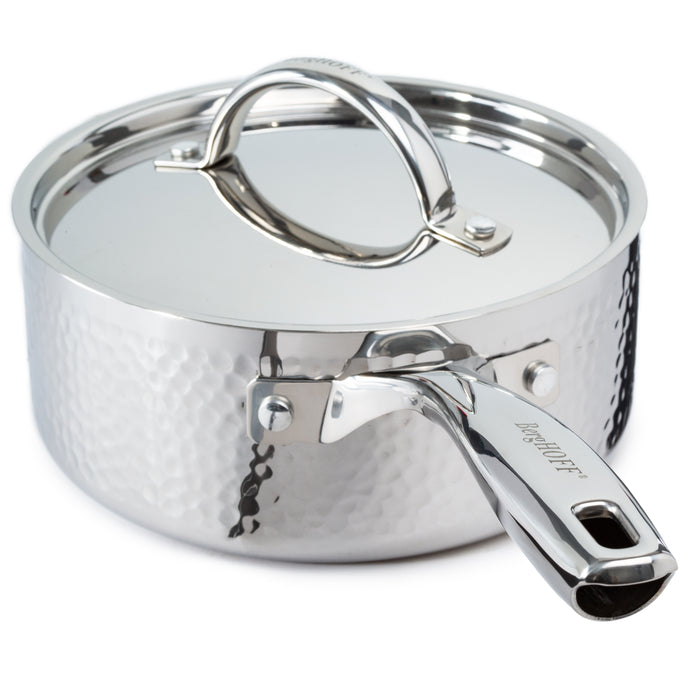 Image 2 of Vintage Tri-Ply 18/10 Stainless Steel 7" Saucepan 2qt. with Lid, Hammered
