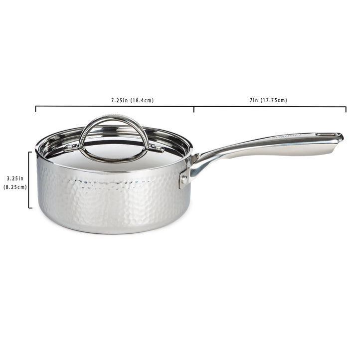 Image 4 of Vintage Tri-Ply 18/10 Stainless Steel 7" Saucepan 2qt. with Lid, Hammered