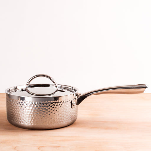 Image 01 of Vintage Tri-Ply 18/10 Stainless Steel 8" Saucepan 3qt. with Lid, Hammered