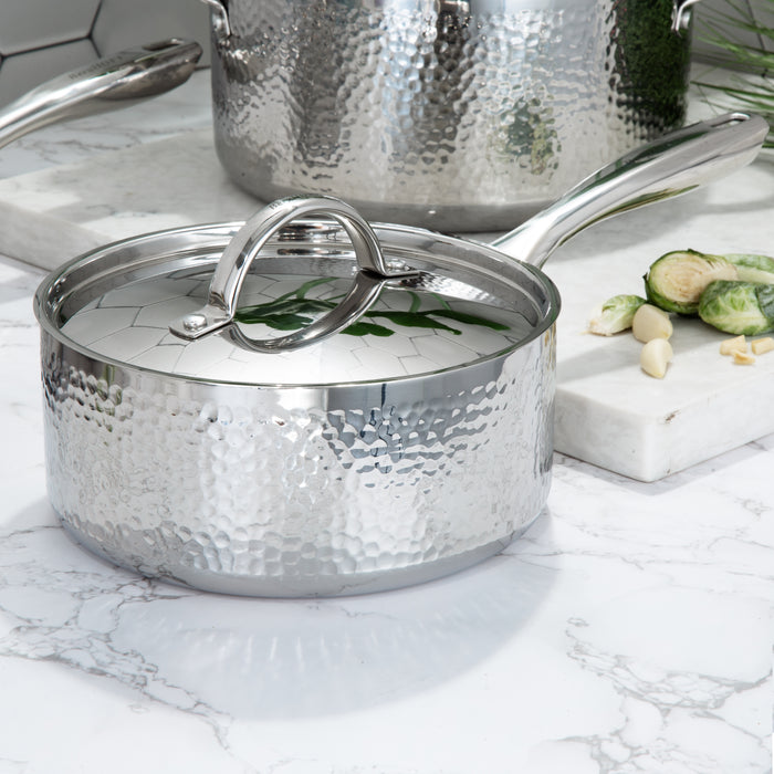 Image 2 of Vintage Tri-Ply 18/10 Stainless Steel 8" Saucepan 3qt. with Lid, Hammered