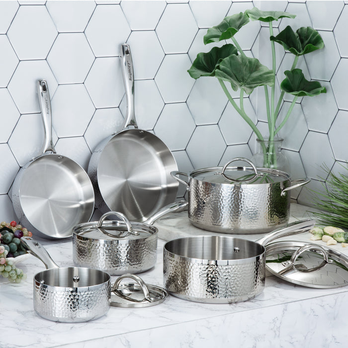Image 4 of Vintage Tri-Ply 18/10 Stainless Steel 8" Saucepan 3qt. with Lid, Hammered