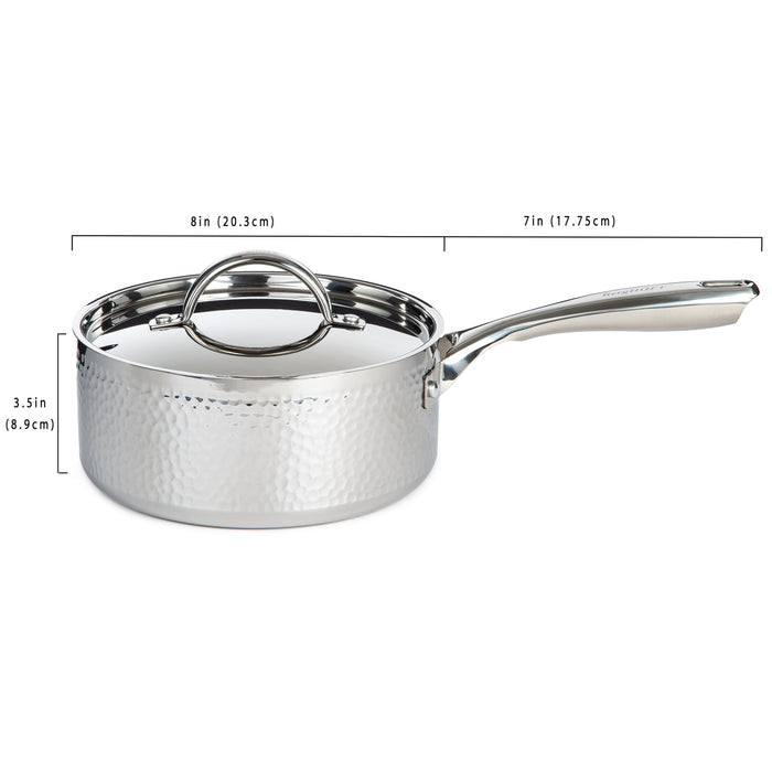 Image 6 of Vintage Tri-Ply 18/10 Stainless Steel 8" Saucepan 3qt. with Lid, Hammered