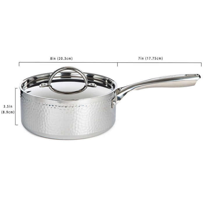 BergHOFF Vintage Tri-Ply 18/10 Stainless Steel 8" Saucepan 3qt. with Lid, Hammered - Saucepans