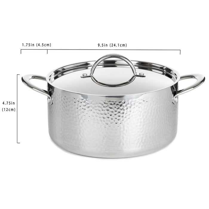 BergHOFF Vintage Tri-Ply 18/10 Stainless Steel 9.5" stockpot 5.5qt. with Lid, Hammered - Stock Pots
