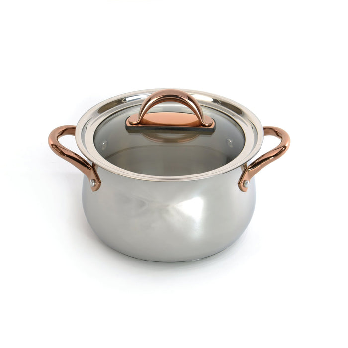 BergHOFF Ouro Gold 18/10 Stainless Steel 8" Stockpot with Glass Lid, 5qt. - Dutch Ovens