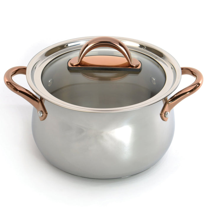 BergHOFF Ouro Gold 18/10 Stainless Steel 8" Stockpot with Glass Lid, 5qt. - Dutch Ovens
