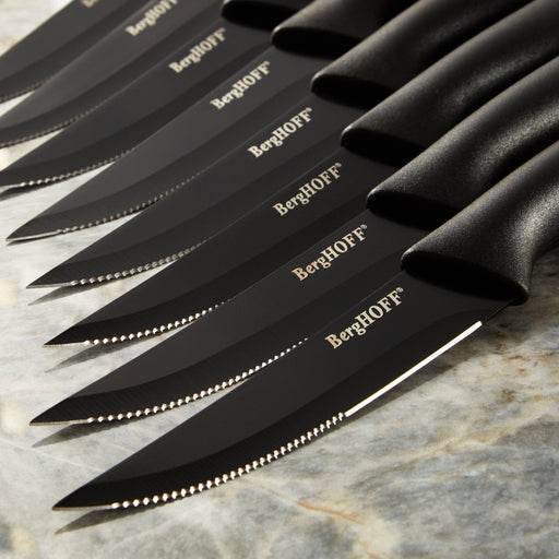 BergHOFF 8pc Serrated Stainless Steel Steak Knife Set 4.25", Black - Kitchen Knives