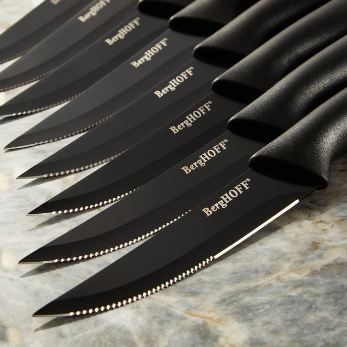 BergHOFF 8pc Serrated Stainless Steel Steak Knife Set 4.25", Black - Kitchen Knives