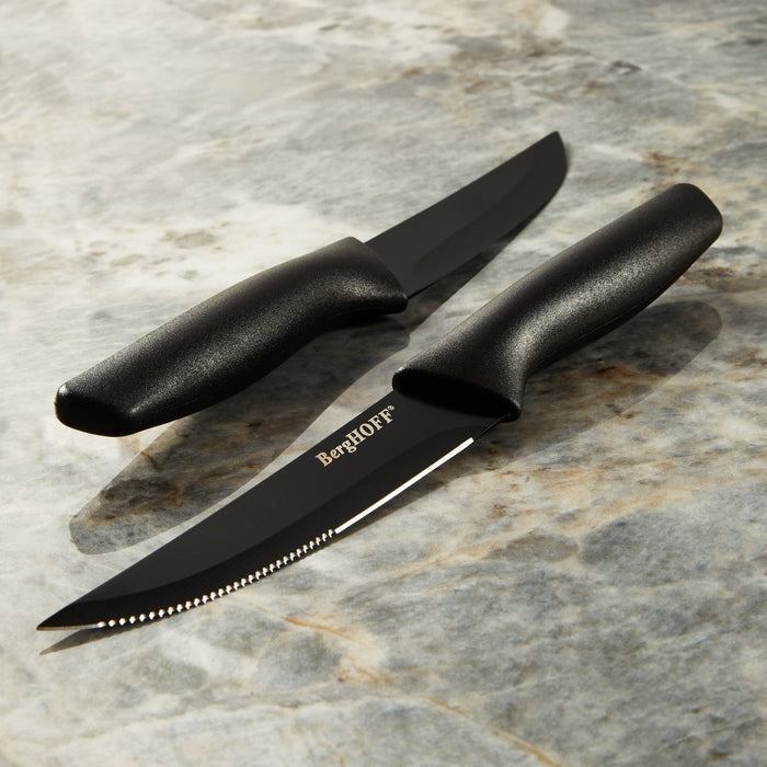 BergHOFF 8pc Serrated Stainless Steel Steak Knife Set 4.25", Black - Kitchen Knives