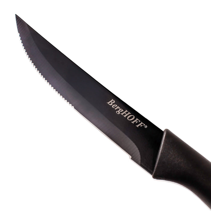 BergHOFF 8pc Serrated Stainless Steel Steak Knife Set 4.25", Black - Kitchen Knives