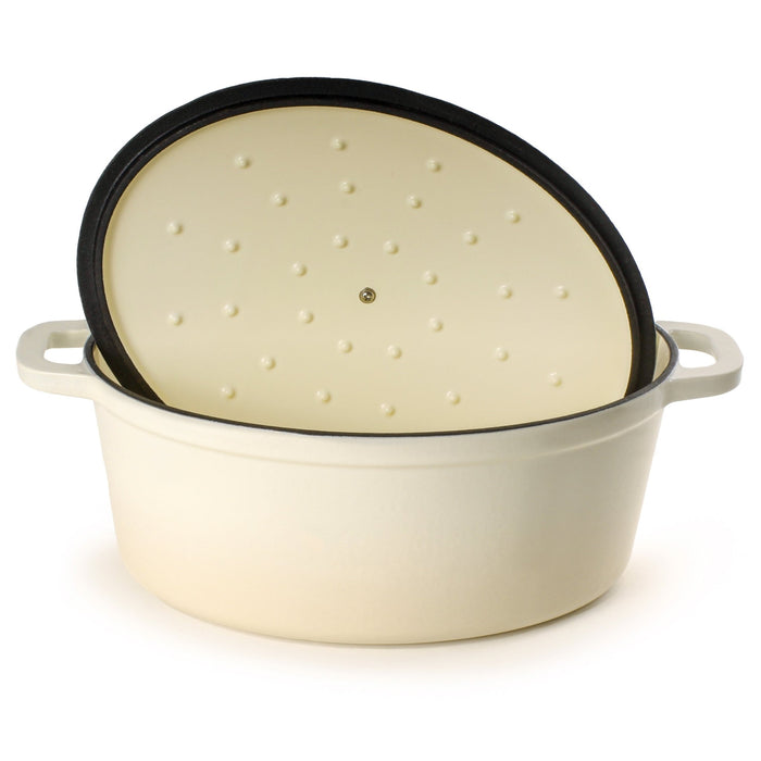 BergHOFF Neo Cast Iron 8qt. Oval Dutch Oven 13" with Lid, Meringue - Dutch Ovens