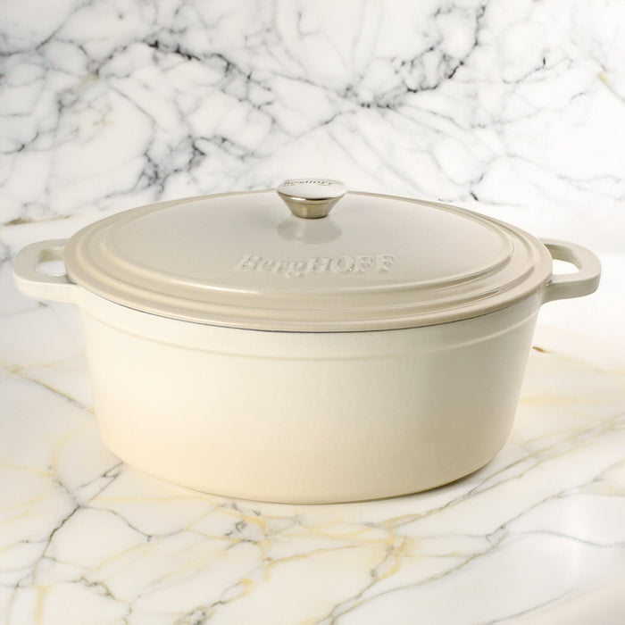 BergHOFF Neo Cast Iron 8qt. Oval Dutch Oven 13" with Lid, Meringue - Dutch Ovens