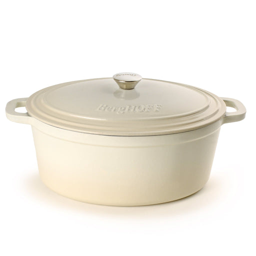BergHOFF Neo Cast Iron 5qt. Oval Dutch Oven 11.5" with Lid, Meringue - Dutch Ovens