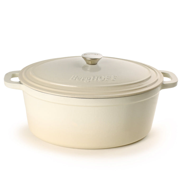 BergHOFF Neo Cast Iron 5qt. Oval Dutch Oven 11.5" with Lid, Meringue - Dutch Ovens