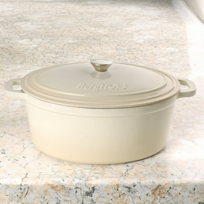 BergHOFF Neo Cast Iron 5qt. Oval Dutch Oven 11.5" with Lid, Meringue - Dutch Ovens