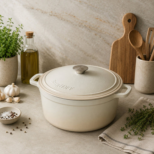 BergHOFF Neo Cast Iron 7qt. Round Dutch Oven 11" with Lid, Meringue - Dutch Ovens