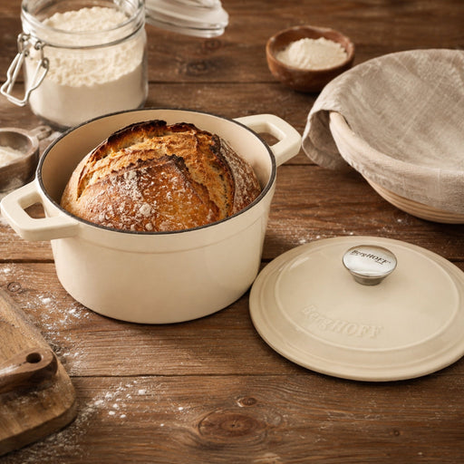 BergHOFF Neo Cast Iron 7qt. Round Dutch Oven 11" with Lid, Meringue - Dutch Ovens