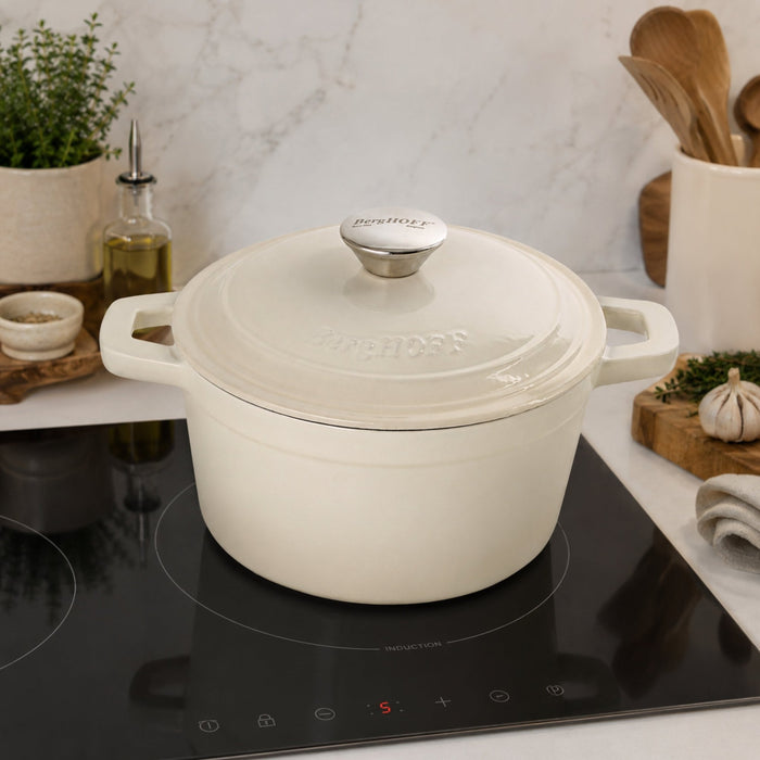 BergHOFF Neo Cast Iron 3qt. Round Dutch Oven 8" with Lid, Meringue - Dutch Ovens