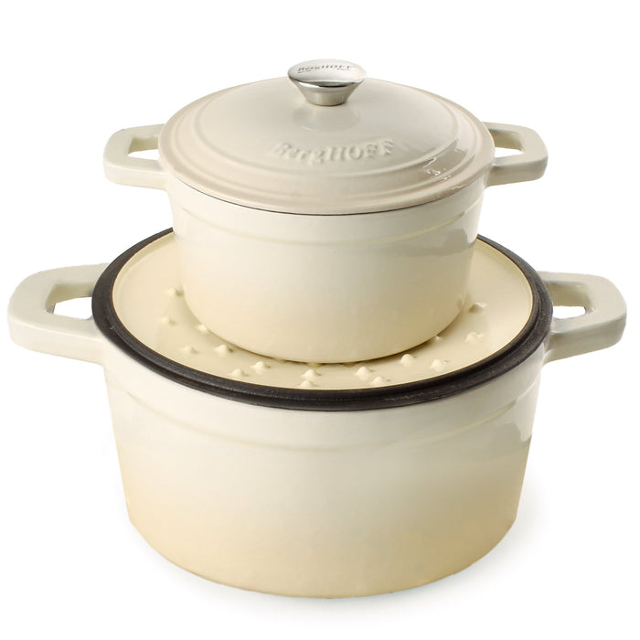 BergHOFF Neo Cast Iron 3qt. Round Dutch Oven 8" with Lid, Meringue - Dutch Ovens