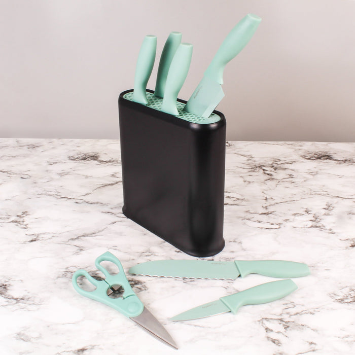 BergHOFF Leo 8Pc Stainless Steel Kitchen Knife Set with Universal Knife Block, Mint - Kitchen Knives