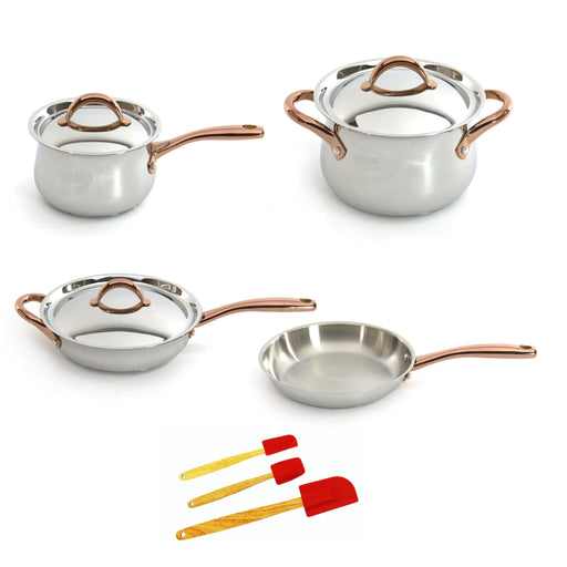 BergHOFF Ouro Gold 10Pc 18/10 Stainless Steel Cookware Set, SS Lids, Rose Gold Handles - Cookware Sets