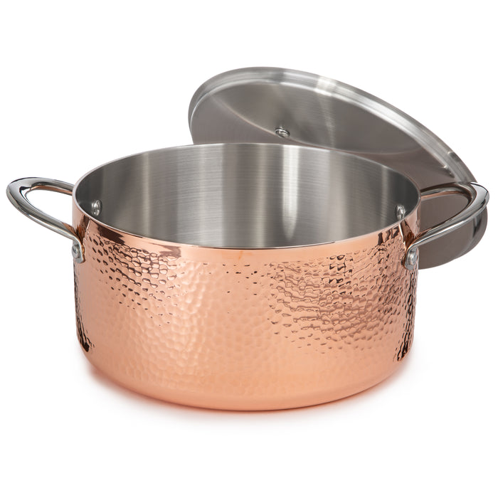 Image 8 of Vintage 13pc Tri-Ply Copper Cookware Set with Lids, Hammered