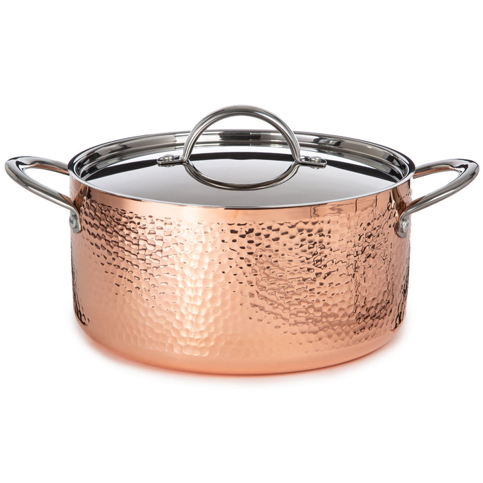 Image 9 of Vintage 13pc Tri-Ply Copper Cookware Set with Lids, Hammered