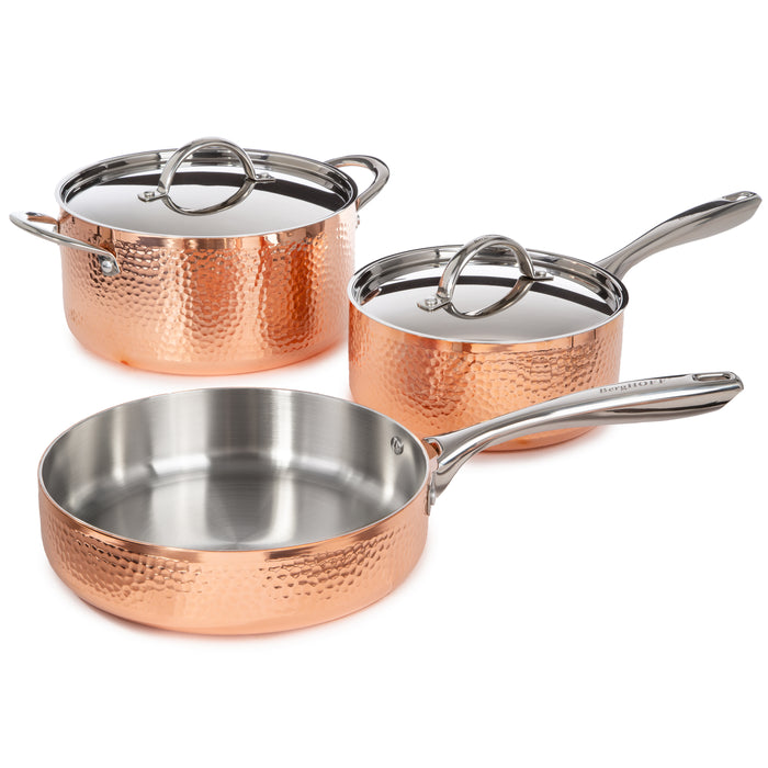 Image 2 of Vintage 5pc Tri-Ply Copper Cookware Set with Lids, Hammered