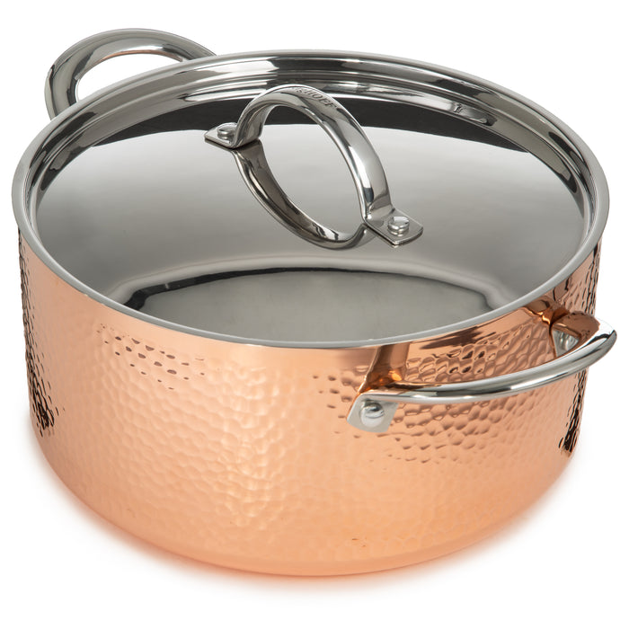 Image 7 of Vintage 5pc Tri-Ply Copper Cookware Set with Lids, Hammered