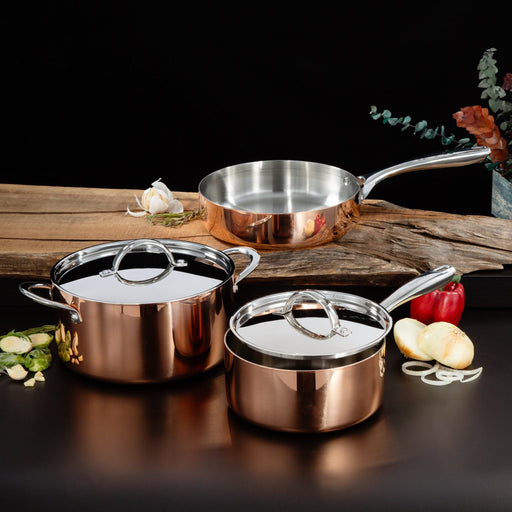 BergHOFF Vintage 5pc Tri-Ply Copper Cookware Set with Lids, Polished - Cookware Sets