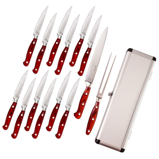 BergHOFF Pakka Wood 15pc Stainless Steel Steak & Carving Knife Set - Kitchen Knives