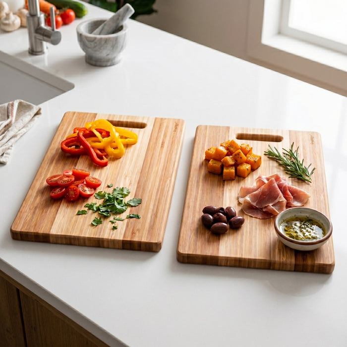 BergHOFF Bamboo 14.2" x 8.7" Rectangle Cutting Board, Two-Toned with Handle - Cutting Boards
