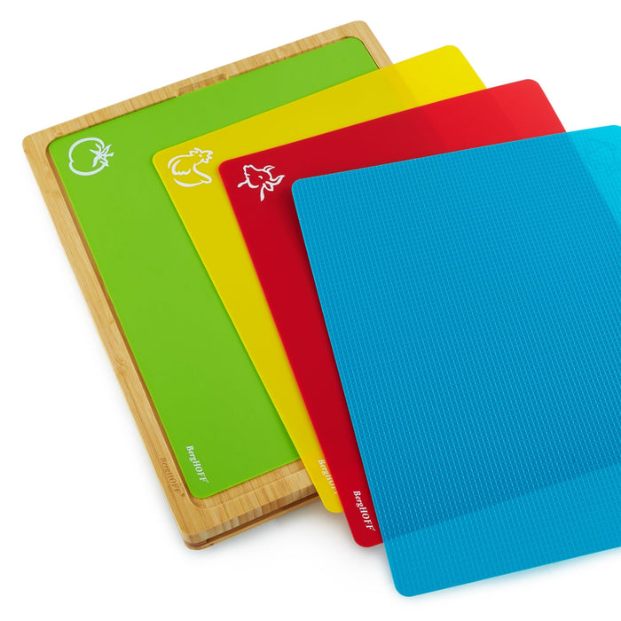 BergHOFF Bamboo Cutting Board with 4pc Flexible Boards, 16.5" x 13.4" - Cutting Boards