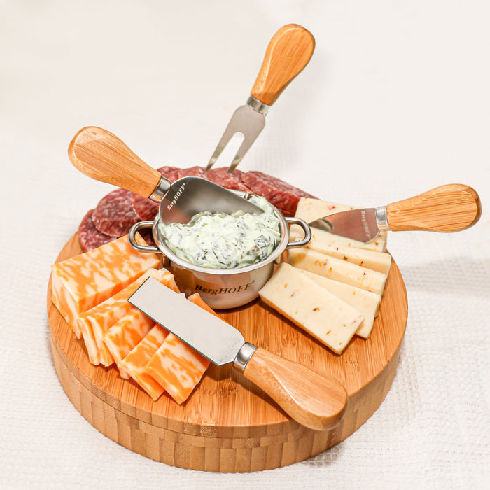 BergHOFF Stainless Steel 5pc Cheese Knives and Bamboo Round Board Set, 8.7x1.5" - Kitchen Utensil Sets