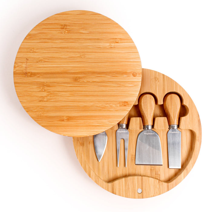 BergHOFF Stainless Steel 5pc Cheese Knives and Bamboo Round Board Set, 8.7x1.5" - Kitchen Utensil Sets