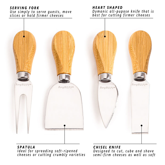 BergHOFF Stainless Steel 5pc Cheese Knives and Bamboo Round Board Set, 8.7x1.5" - Kitchen Utensil Sets