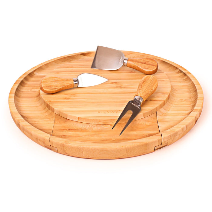 BergHOFF Stainless Steel 4Pc Cheese Knives with Bamboo Multi-level Board Set, 13x1.5" - Cutting Boards