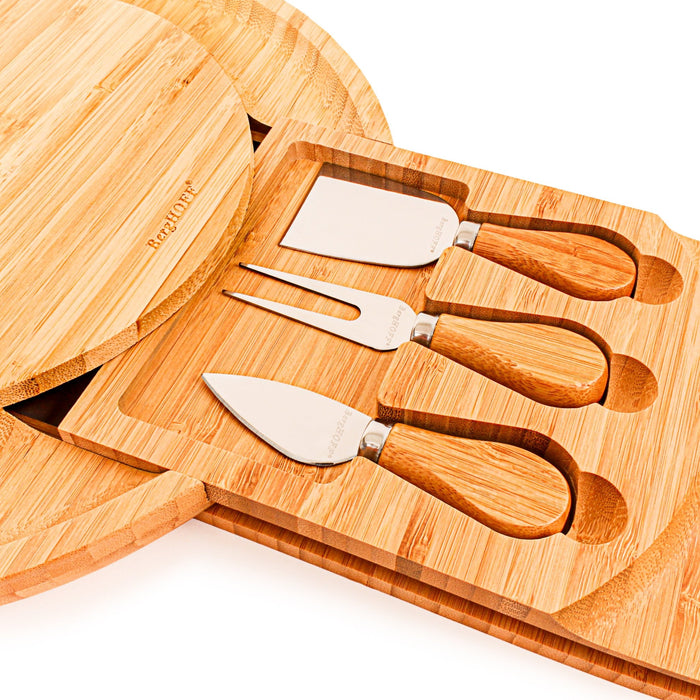 BergHOFF Stainless Steel 4Pc Cheese Knives with Bamboo Multi-level Board Set, 13x1.5" - Cutting Boards
