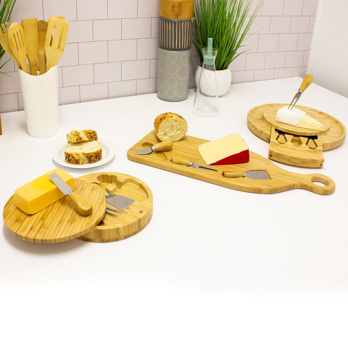 BergHOFF Stainless Steel 4Pc Cheese Knives with Bamboo Multi-level Board Set, 13x1.5" - Cutting Boards