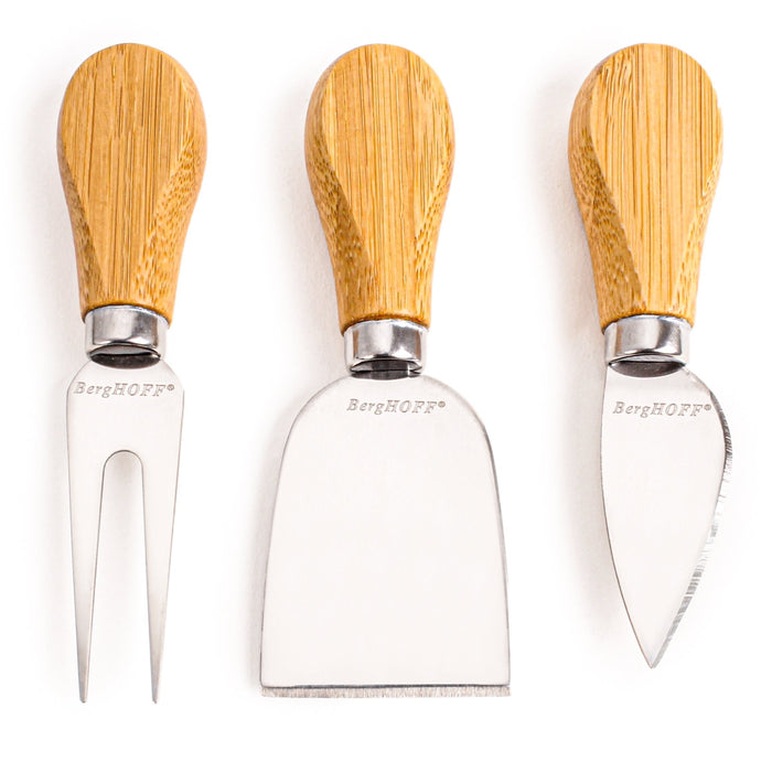 BergHOFF Stainless Steel 4pc Cheese Knives with Bamboo Paddle Board Set, 22x7.9x1" - Kitchen Knives
