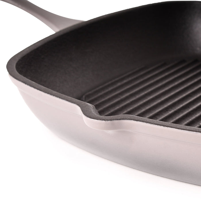 BergHOFF Neo 2pc Cast Iron 11" Grill Pan with Steak Press, Oyster - Cookware Sets