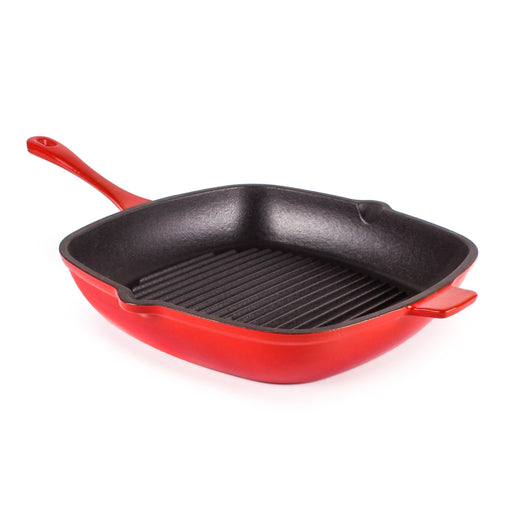 BergHOFF Neo 2pc Cast Iron 11" Grill Pan with Steak Press, Red - Cookware Sets