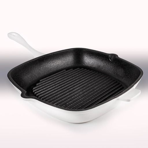 BergHOFF Neo 2pc Cast Iron 11" Grill Pan with Steak Press, White - Cookware Sets