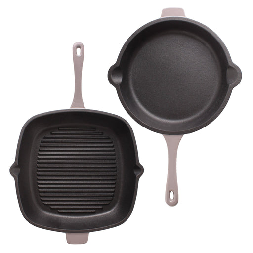 BergHOFF Neo 2pc Cast Iron 10" Fry Pan & 11" Grill Pan Cookware Set, Oyster - Cookware Sets