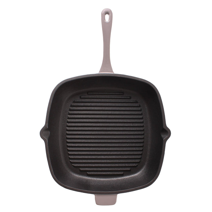 BergHOFF Neo 2pc Cast Iron 11" Grill Pan with Slotted Steak Press, Oyster - Cookware Sets