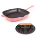 BergHOFF Neo 2pc Cast Iron 11" Grill Pan with Slotted Steak Press, Pink - Cookware Sets