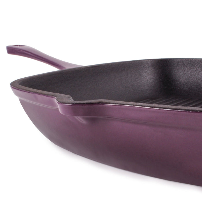 BergHOFF Neo 2pc Cast Iron 11" Grill Pan with Slotted Steak Press, Purple - Cookware Sets